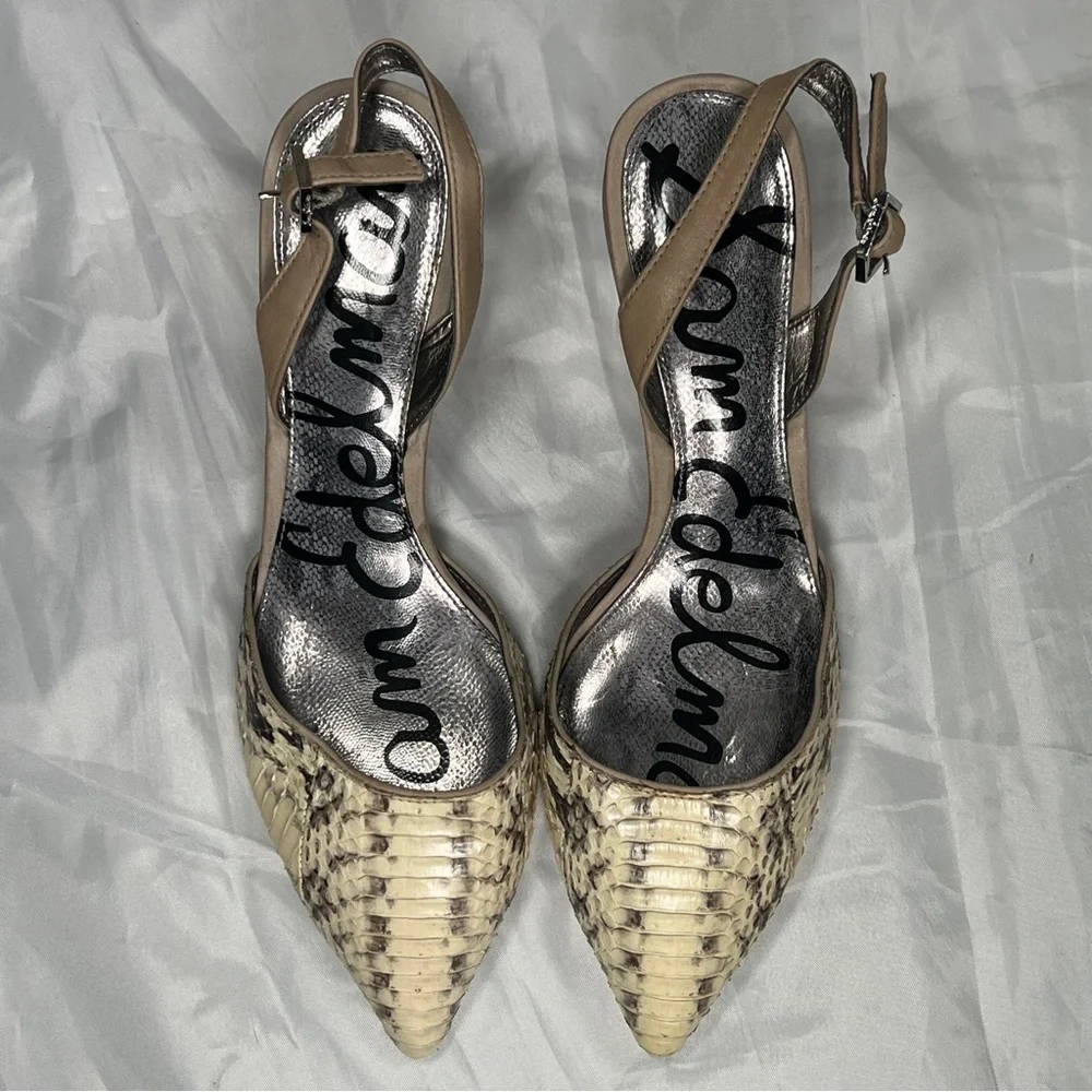 Sam Edelman Snakeskin Slingback Low Metallic Heel Pumps - Size 7 - Picture 7 of 7
